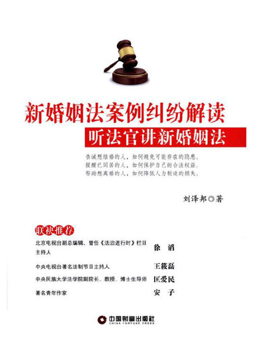 Title details for 新婚姻法案例纠纷解读 (The new Marriage Law Dispute Cases Interpretation) by 刘泽邦 - Available